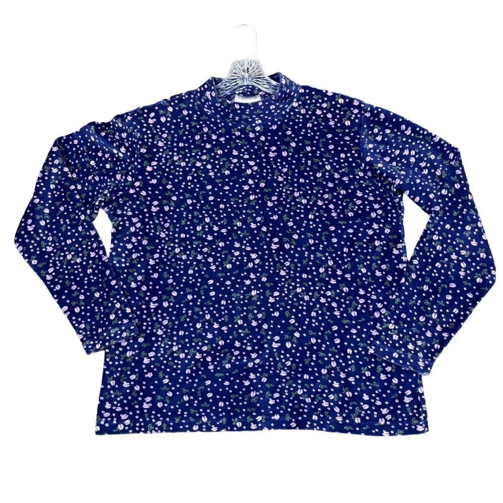 Vintage Northern Reflections Purple Velvet lilac floral mock neck sweater Size M